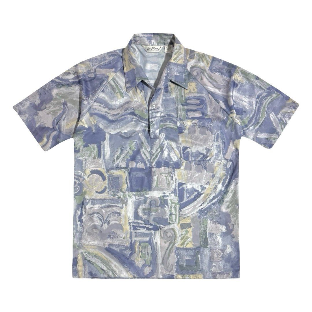 1970’S LILLY DACHÉ MADE IN USA PASTEL BRUSH STROKE PRINTED S/S POLO B.D. SHIRT LARGE