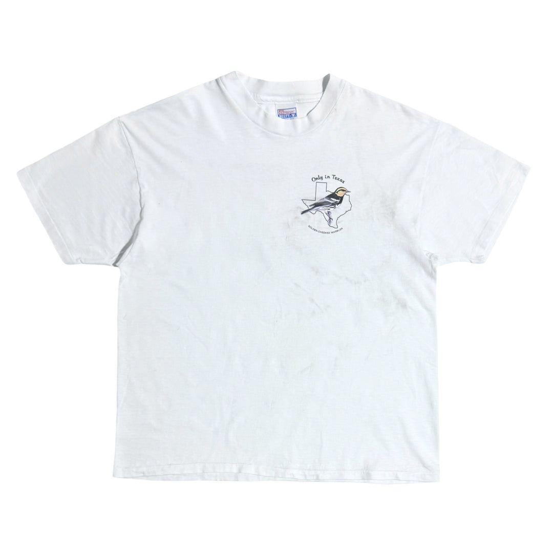 1990’S TEXAS GOLDEN-CHEEKED WARBLER MADE IN USA SINGLE STITCH WHITE JERSEY T-SHIRT X-LARGE