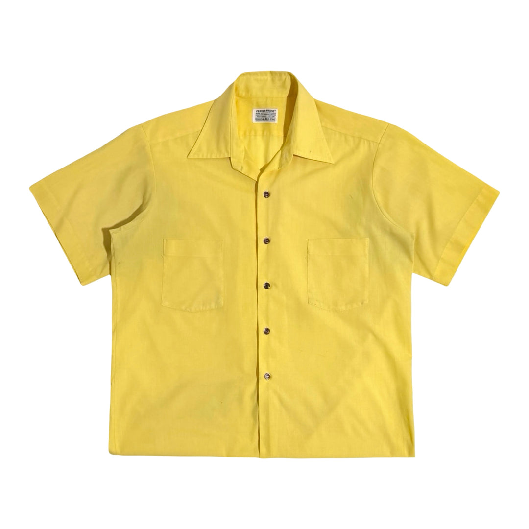 1970’S SEARS MADE IN USA CROPPED SELVEDGE YELLOW S/S B.D. SHIRT LARGE