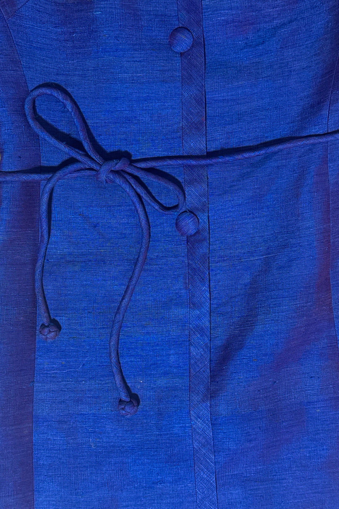1960’S MOD ROYAL BLUE RAW SILK 3/4 SLEEVE BELTED TUNIC DRESS MEDIUM