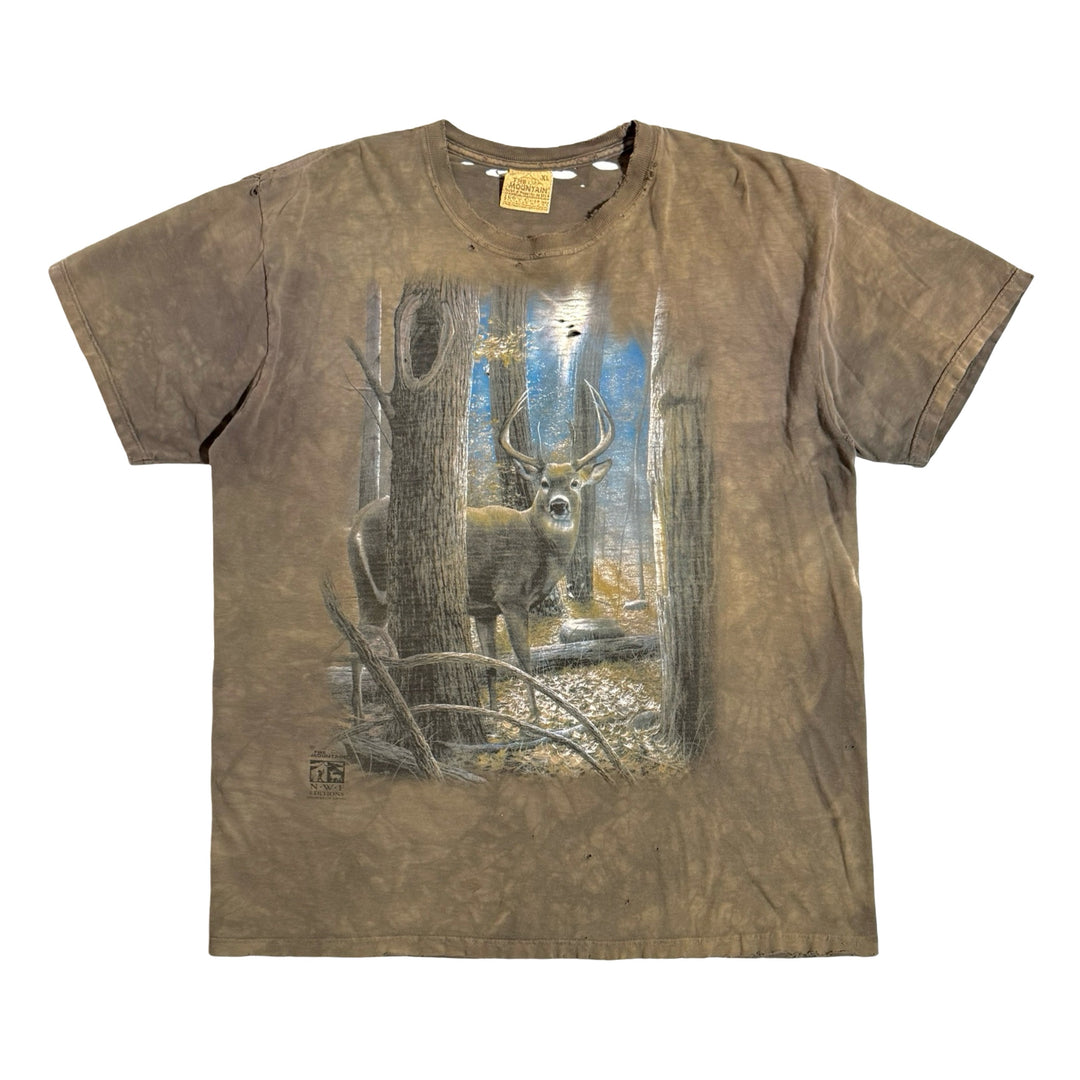 1990’S THE MOUNTAIN MADE IN USA THRASHED AND SUN FADED TIE DYE DEER HUNTER S/S T-SHIRT XXL