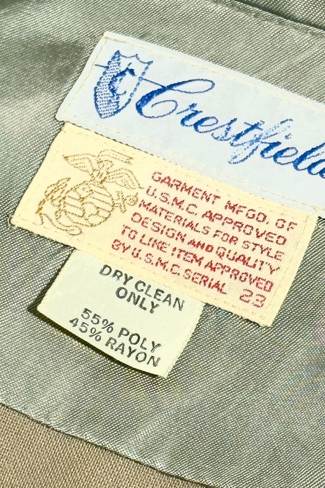 1970’S CRESTFIELD UNION MADE IN USA DRAPEY RAYON USMC L/S B.D. SHIRT MEDIUM