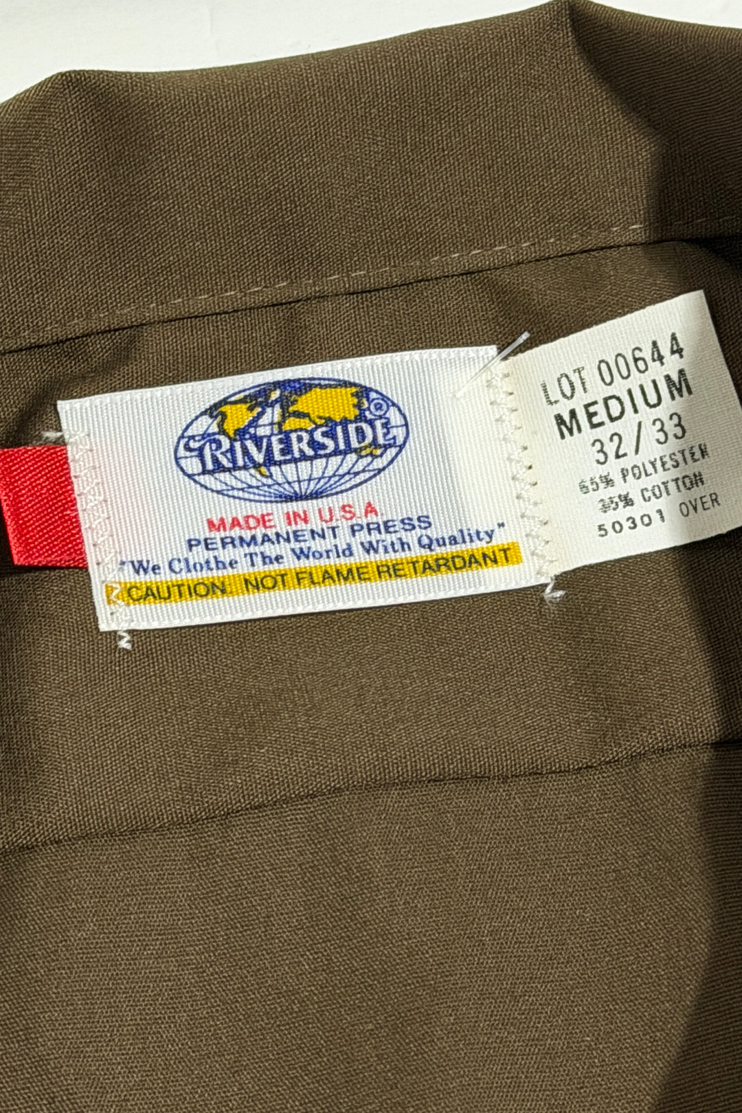 1970’S DEADSTOCK RIVERSIDE MASTERBILT TWO POCKET BROWN SELVEDGE WORKWEAR L/S B.D. SHIRT LARGE