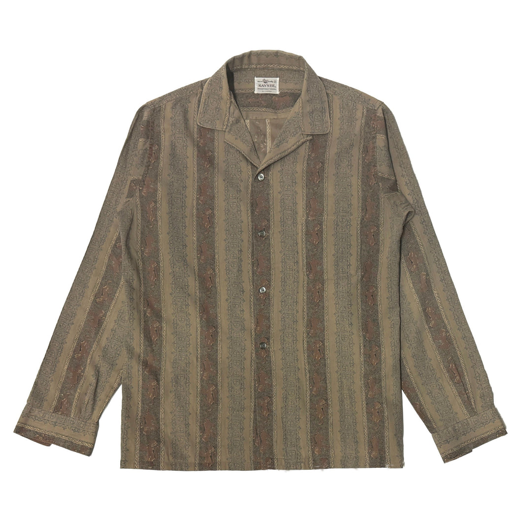 1950’S KAYNEE MADE IN USA SELVEDGE PATTERNED CROPPED SPORTS LOOP COLLAR L/S B.D. SHIRT MEDIUM
