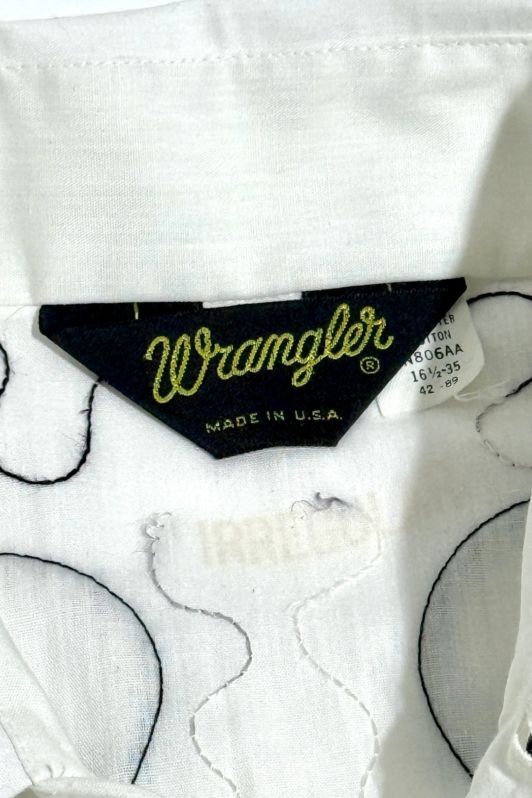 1970’S WRANGLER MADE IN USA CHAINSTITCHED WESTERN SMILE POCKET PEARL SNAP L/S B.D. SHIRT X-LARGE
