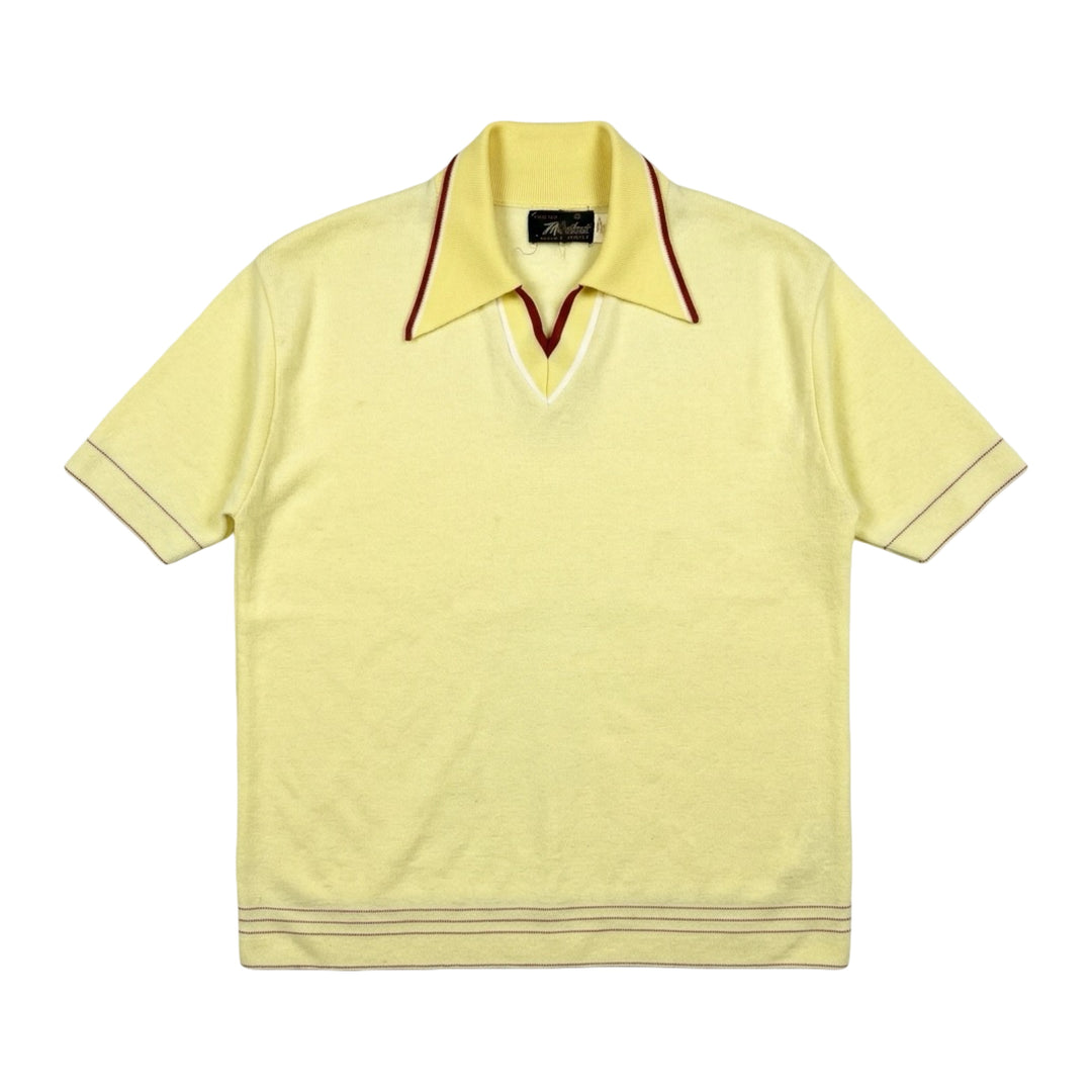 1970’S JOCKEY MADE IN USA CROPPED KNIT STRIPED V NECK S/S POLO SHIRT X-LARGE