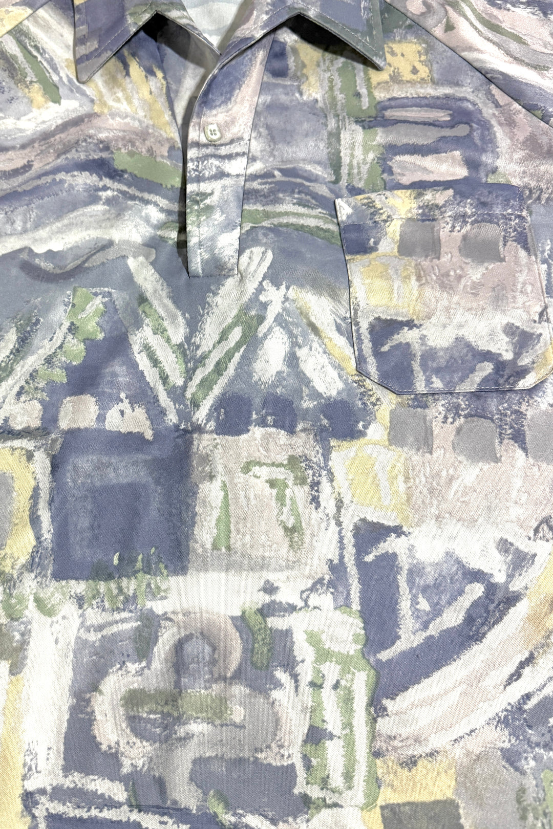 1970’S LILLY DACHÉ MADE IN USA PASTEL BRUSH STROKE PRINTED S/S POLO B.D. SHIRT LARGE