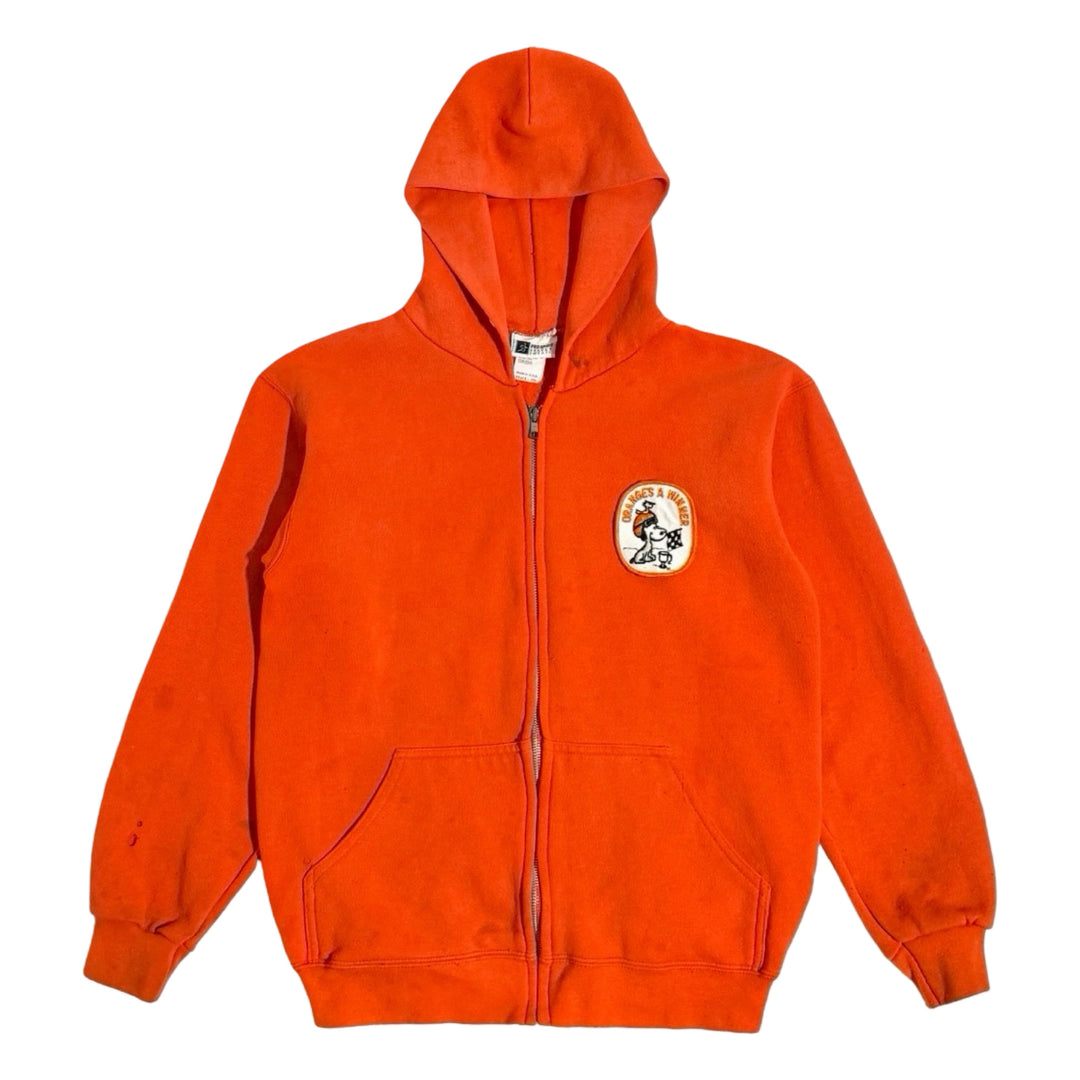 1980’S PEANUTS MADE ON USA THRASHED &amp; FADED SNOOPY RACING PATCHED ZIP HOODIE SWEATER LARGE