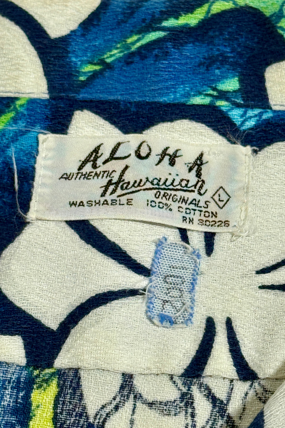 1970’S ALOHA ORIGINALS MADE IN USA CROPPED SELVEDGE BARK CLOTH S/S B.D. SHIRT LARGE