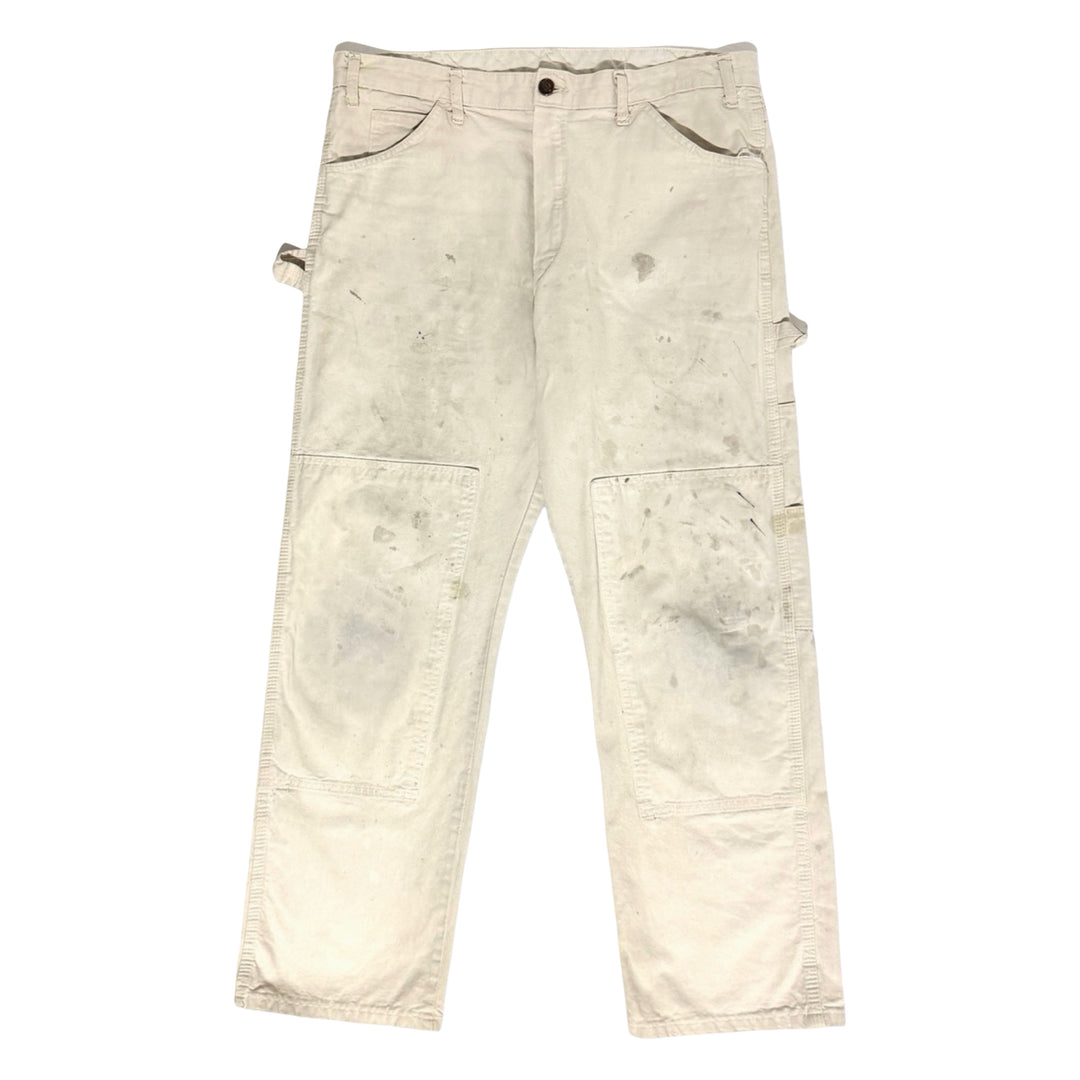 1990’S DICKIES THRASHED WHITE DOUBLE KNEE CARPENTER PAINTER PANTS 36 X 28