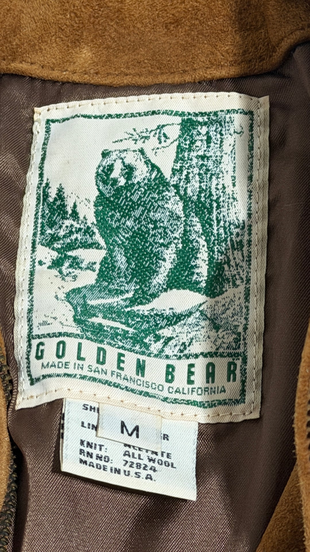 1980’S GOLDEN BEAR SF MADE IN USA CROPPED HONEY BROWN SUEDE BOMBER JACKET X-LARGE