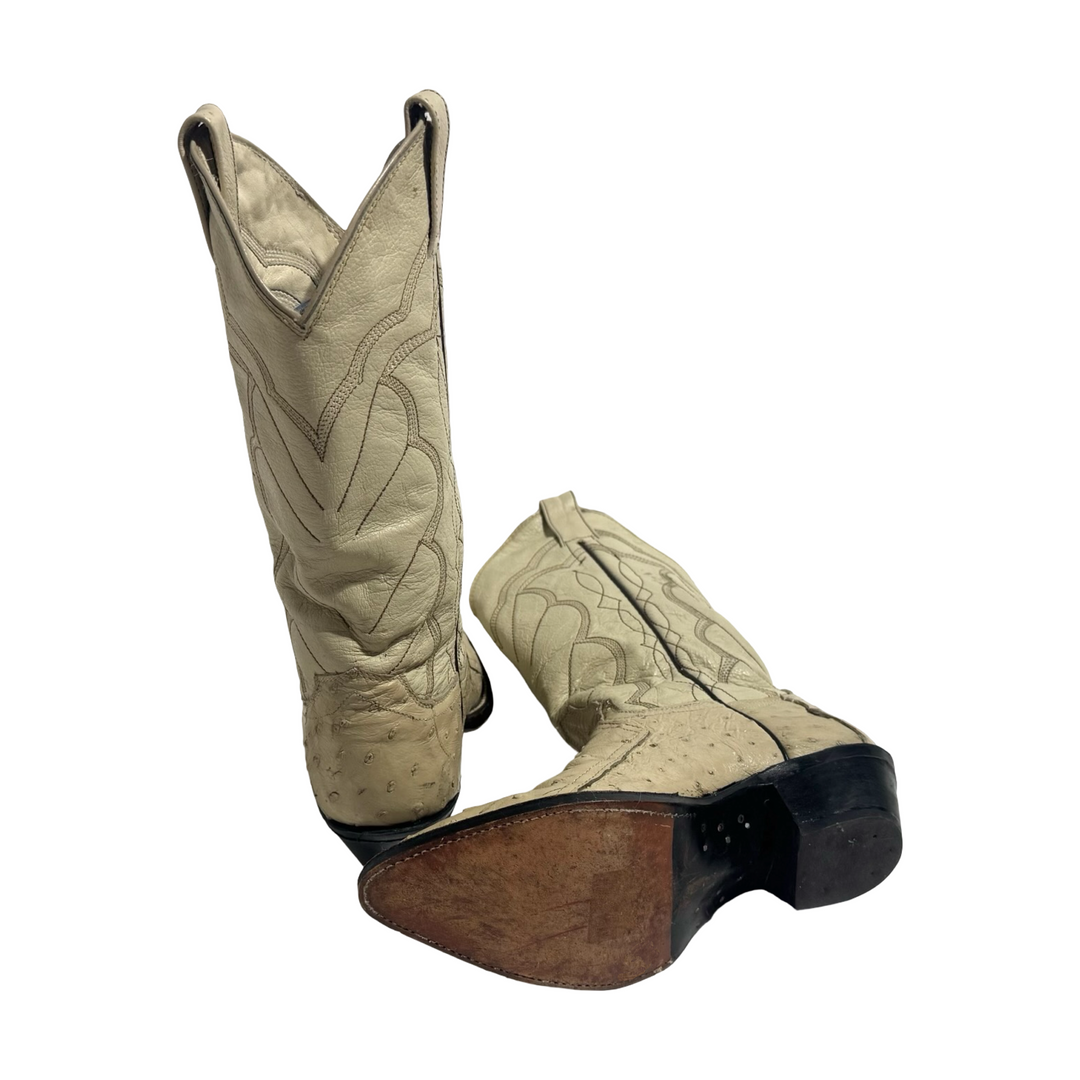 1980’S IVORY OSTRICH &amp; LEATHER COWBOY BOOTS 6.5