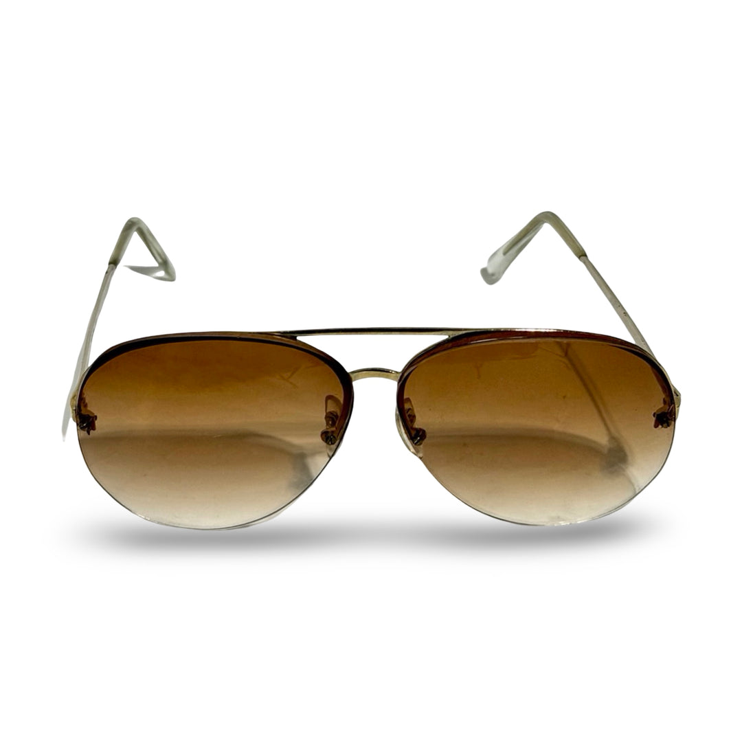 1970’S DEADSTOCK GOLD WIRE HALF FRAME HAVANA BROWN GRADIENT LENSES AVIATOR SUNGLASSES