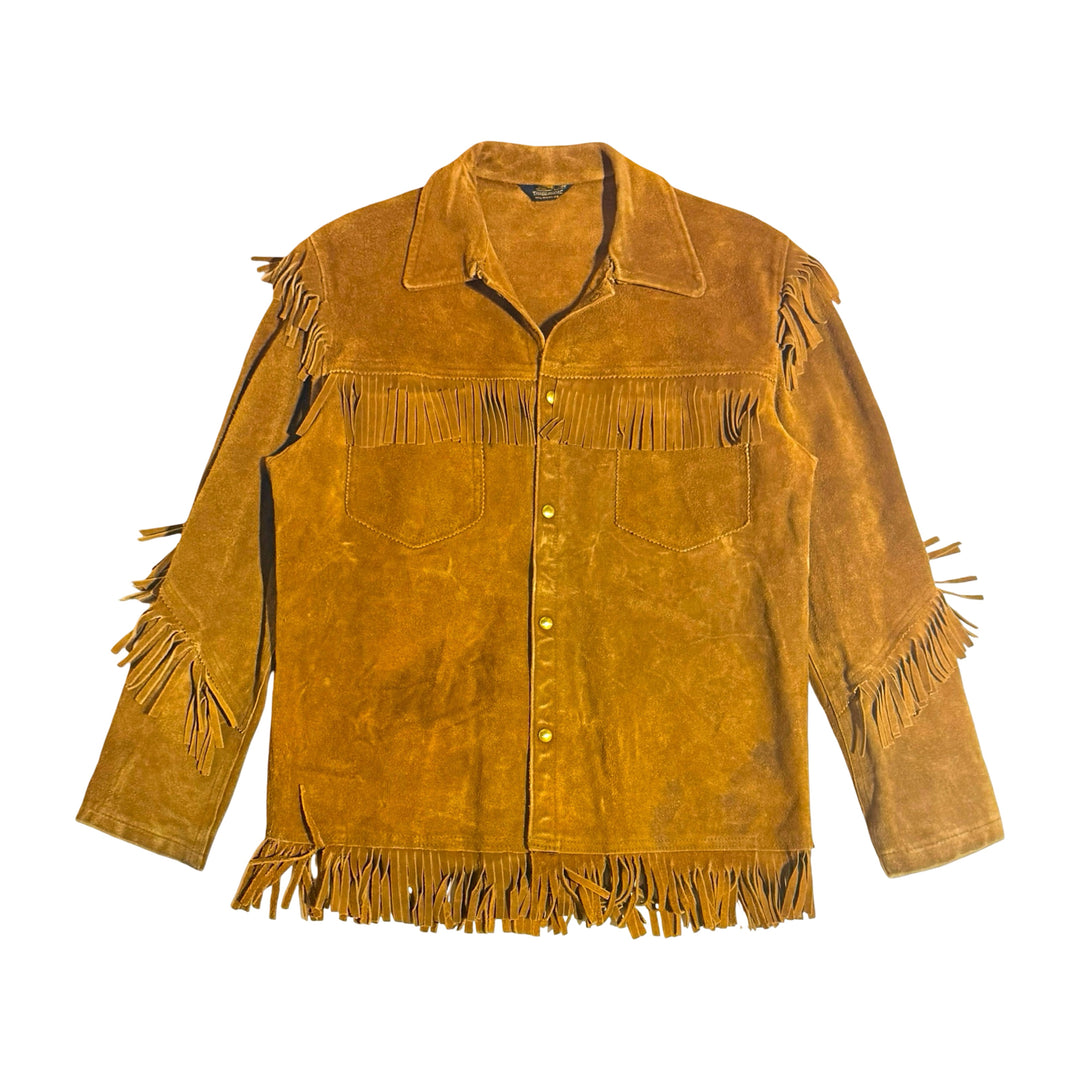 1950’S TIMBERLINE MILWAUKEE MADE IN USA CROPPED HONEY SUEDE LEATHER FRINGED WESTERN COWBOY JACKET MEDIUM