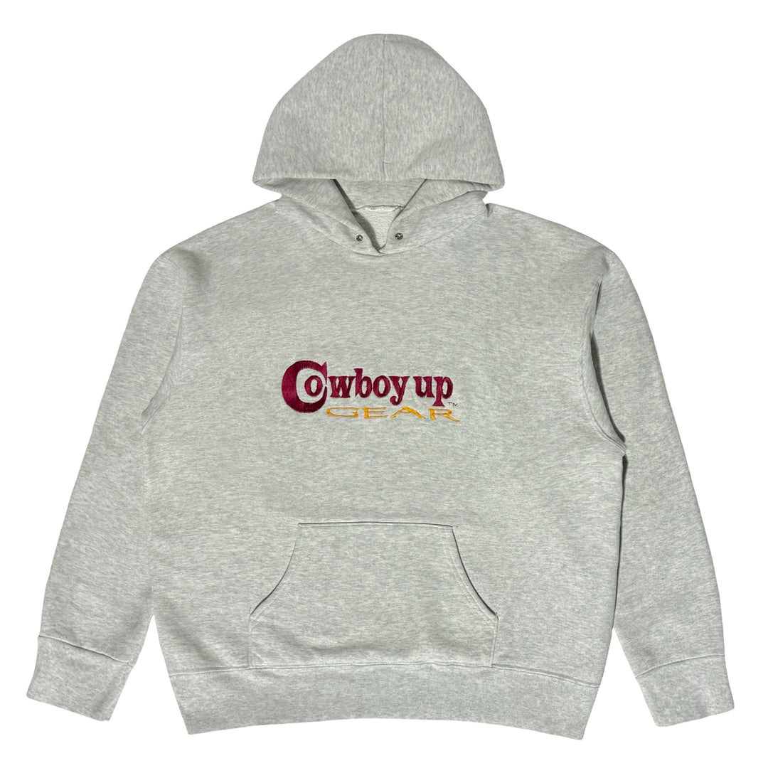1990’S COWBOY UP GEAR MADE IN USA MARLED GRAY HOODIE SWEATER LARGE