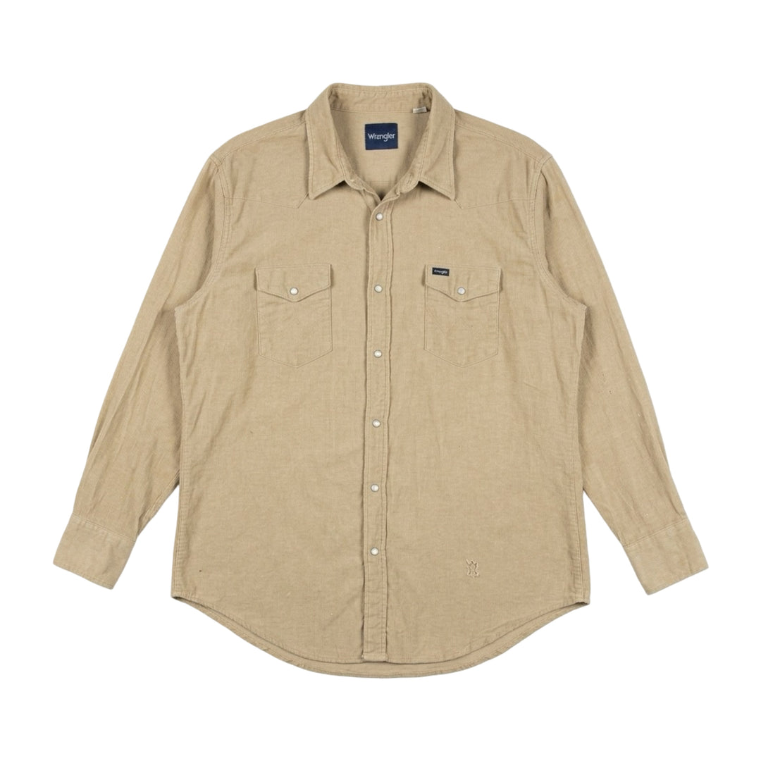 1990’S WRANGLER MADE IN USA TAN WESTERN PEARL SNAP L/S B.D. SHIRT X-LARGE