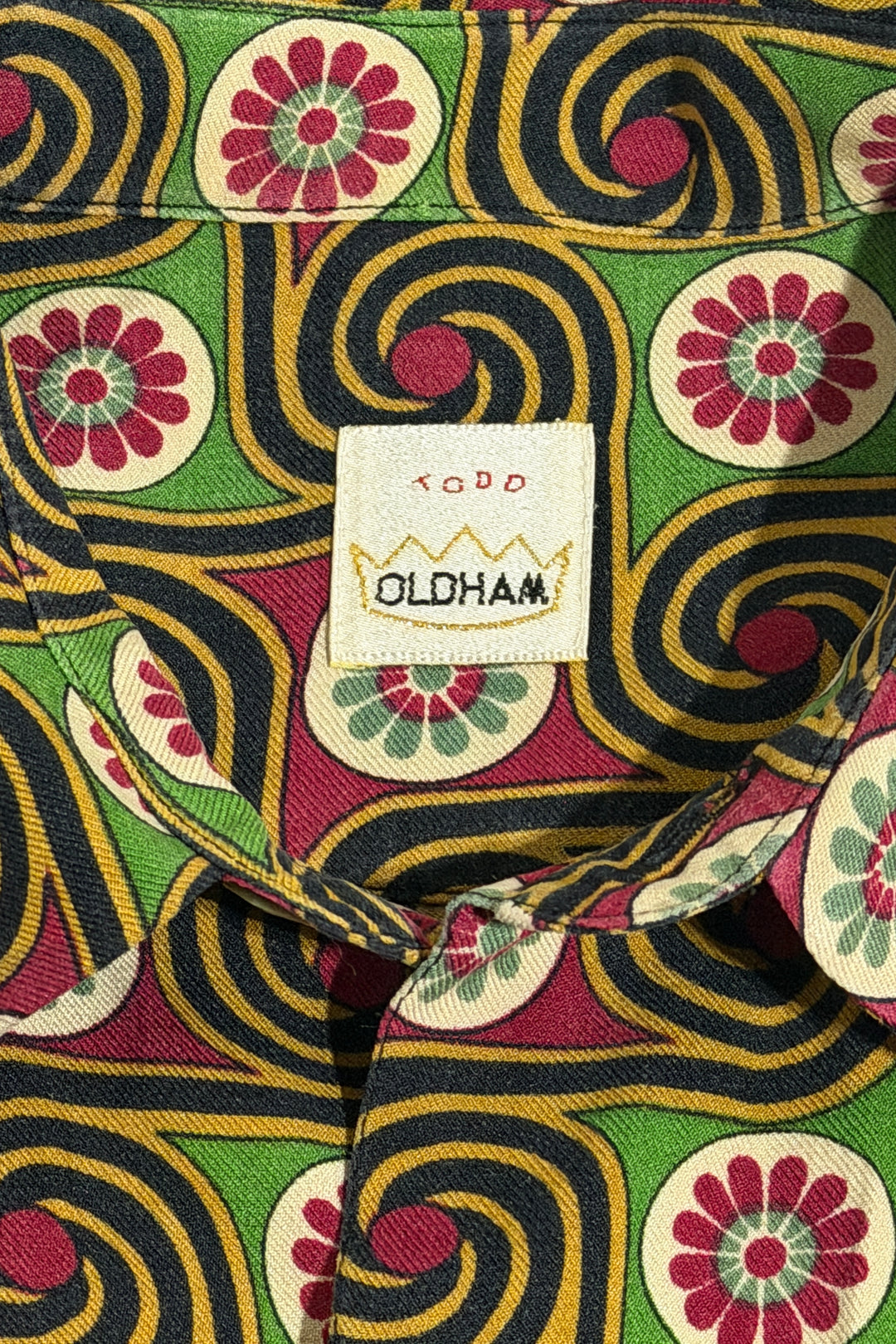 1990’S TODD OLDHAM MADE IN USA 70’S PSYCHEDELIC PRINT COTTON GABARDINE OVERSIZED L/S B.D. SHIRT X-LARGE