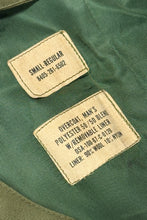 Load image into Gallery viewer, 1960’S US ARMY OG-107 MADE IN USA LINED OLIVE TWILL GABARDINE OVERCOAT JACKET SMALL
