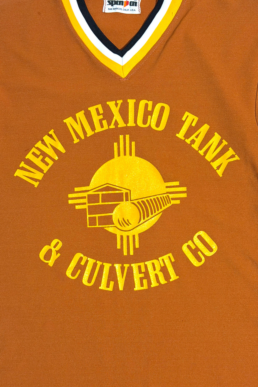 1970’S NEW MEXICO TANK &amp; CULVERT CO MADE IN USA BURNT ORANGE BASEBALL JERSEY S/S T-SHIRT MEDIUM