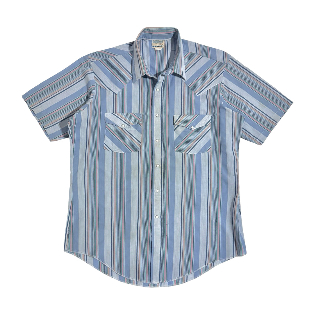 1990’S SADDLEBROOK WESTERNWEAR MADE IN USA STRIPED WESTERN PEARL SNAP S/S B.D. SHIRT LARGE