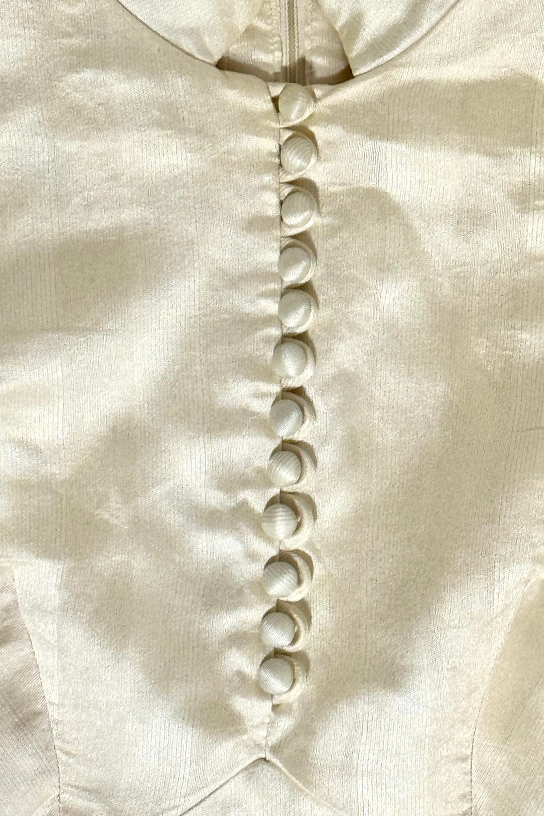 1960’S JOANNA NELSON FOR ROBINSON’S CALIFORNIA MADE IN USA IVORY SILK BLEND MANDARIN COLLAR DRESS WOMEN’S SMALL/MEDIUM