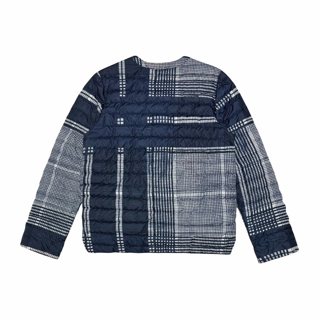 The North Face navy grid print down liner jacket back