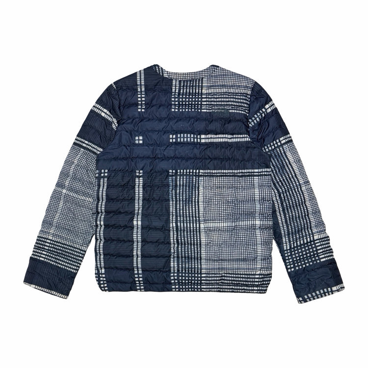 The North Face navy grid print down liner jacket back