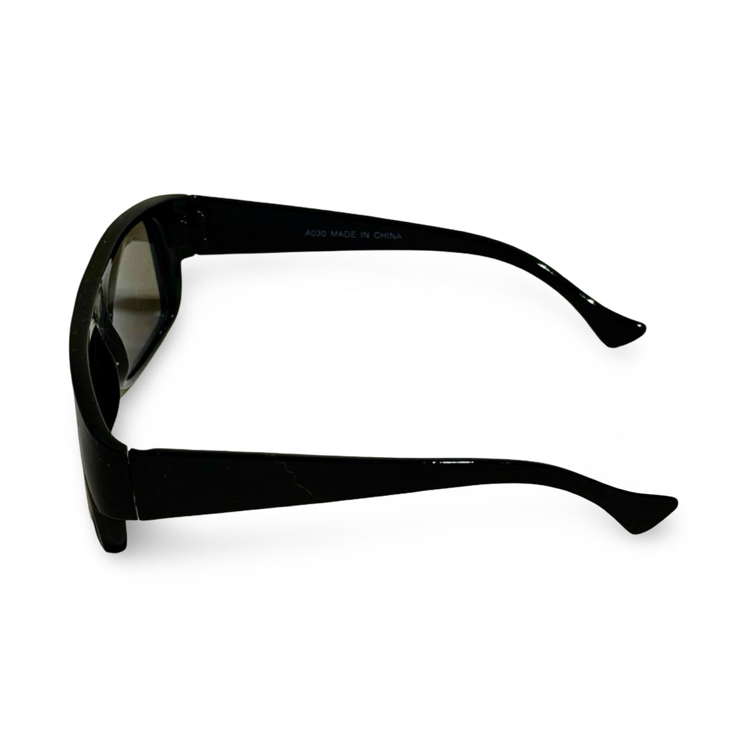 2000’S THICK BLACK ACETATE WRAPAROUND FRAME WITH REFLECTIVE BLUE BLACK LENSE SUNGLASSES