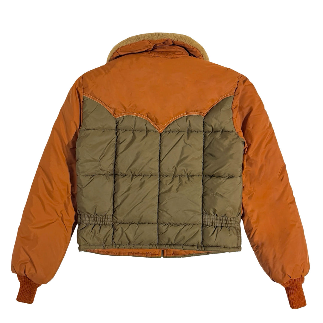 1970’S DOUBLE K BRAND MADE IN USA CROPPED CONTRAST YOKE SHERPA COLLAR WESTERN PUFFER JACKET LARGE