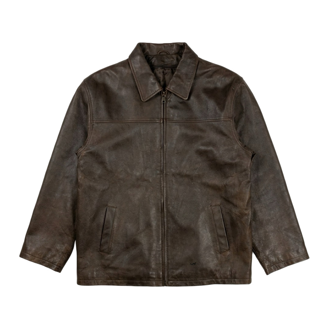 1990’S BROWN FADED CALFSKIN LEATHER JACKET X-LARGE