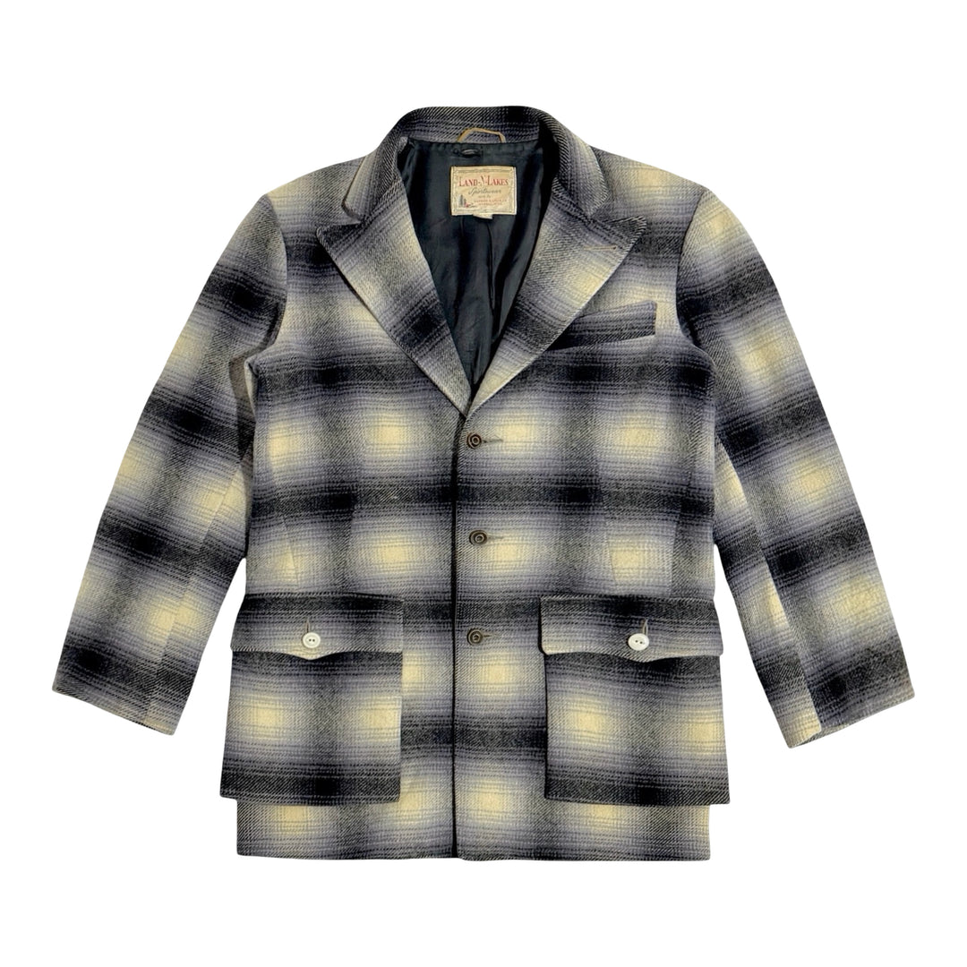 1950’S LAND-N-LAKES MADE IN USA SHADOW PLAID WESTERN YOKE COWBOY POCKET WOOL COAT JACKET MEDIUM