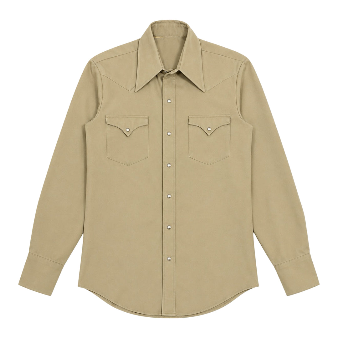 1950’S DEE CEE MADE IN USA KHAKI TAN PEARL SNAP WESTERN L/S B.D. SHIRT MEDIUM