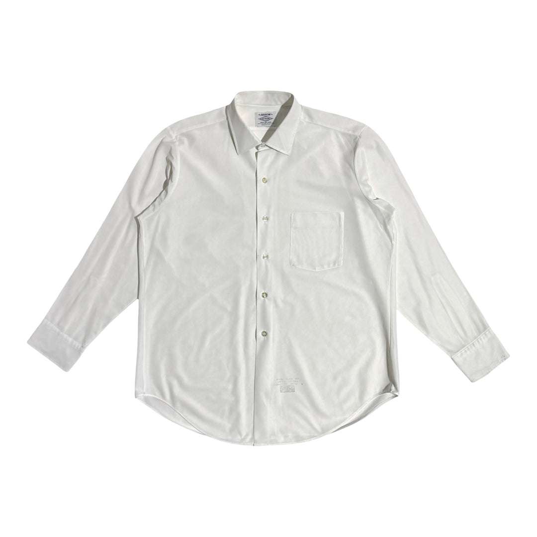 1960’S ARROW UNION MADE IN USA DECTOLENE WHITE KNIT DRAPEY DRESS SHIRT LARGE