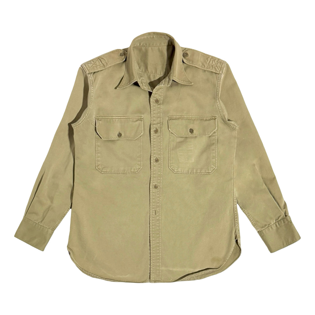 1940’S US ARMY MADE IN USA COTTON KHAKI FIELD L/S B.D. SHIRT MEDIUM