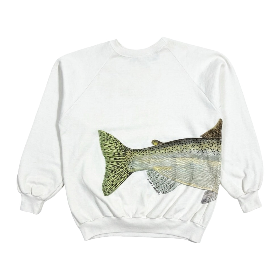 1980’S RAINBOW TROUT MADE IN USA RAGLAN SLEEVE FLEECE CREWNECK SWEATER X-LARGE
