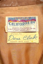 Load image into Gallery viewer, 1940’S CALIFORNIAN STYLED FOR DANE CLARK MADE IN USA THRASHED BELTED LEATHER JACKET SMALL
