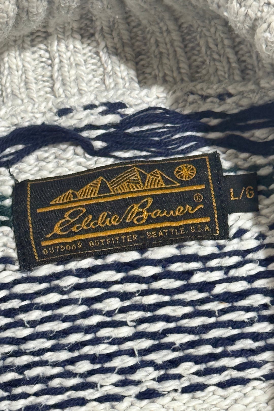 1990’S EDDIE BAUER MADE IN USA CROPPED KNIT COTTON SHAWL COLLAR L/S SWEATER LARGE