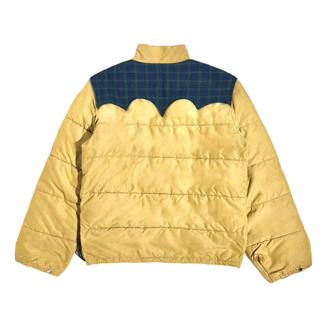 1970’S MILLER WESTERNWEAR MADE IN USA CROPPED QUILTED WESTERN TARTAN YOKE PUFFER JACKET LARGE