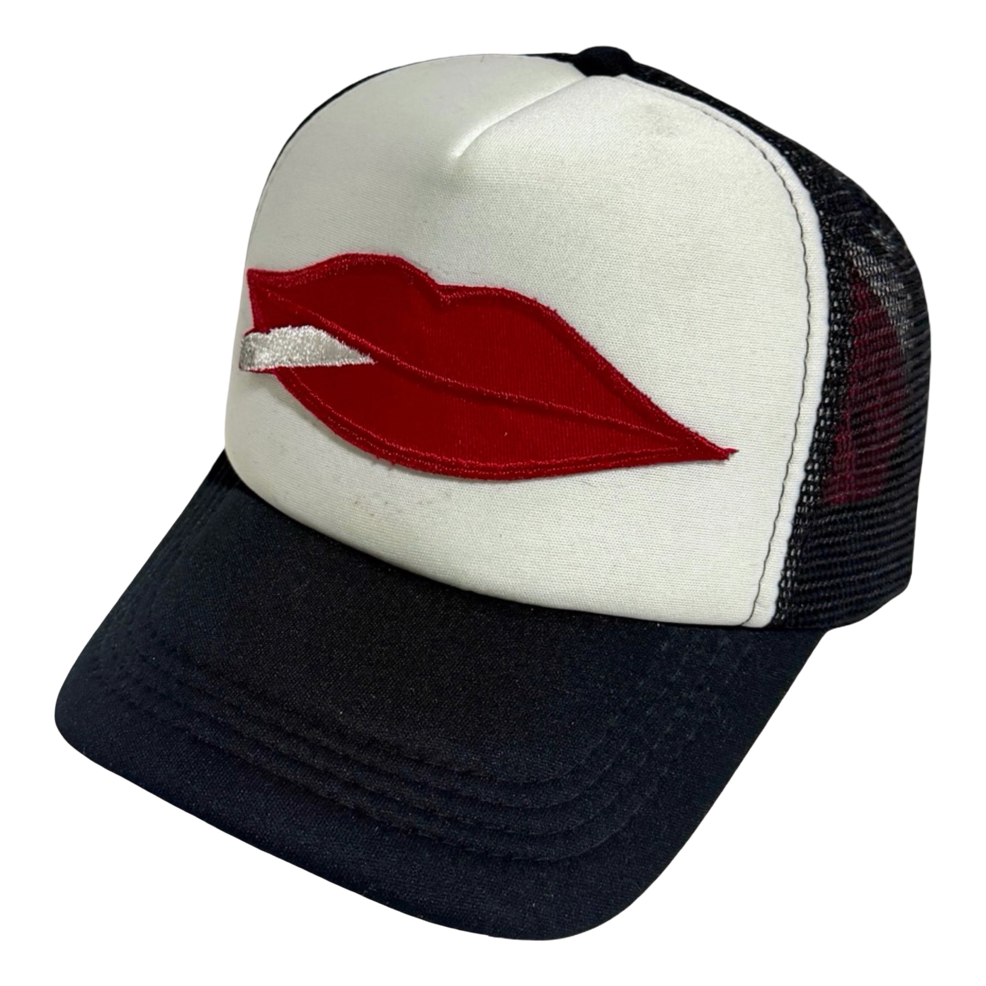 Lips and cigarette trucker hat angle