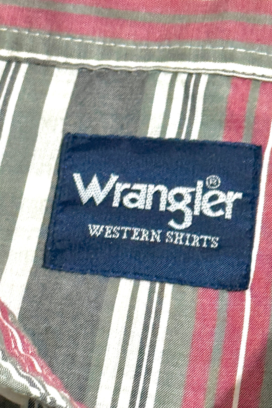 1990’S WRANGLER MADE IN USA THRASHED & FADED WESTERN STRIPED PEARL SNAP L/S B.D. SHIRT X-LARGE