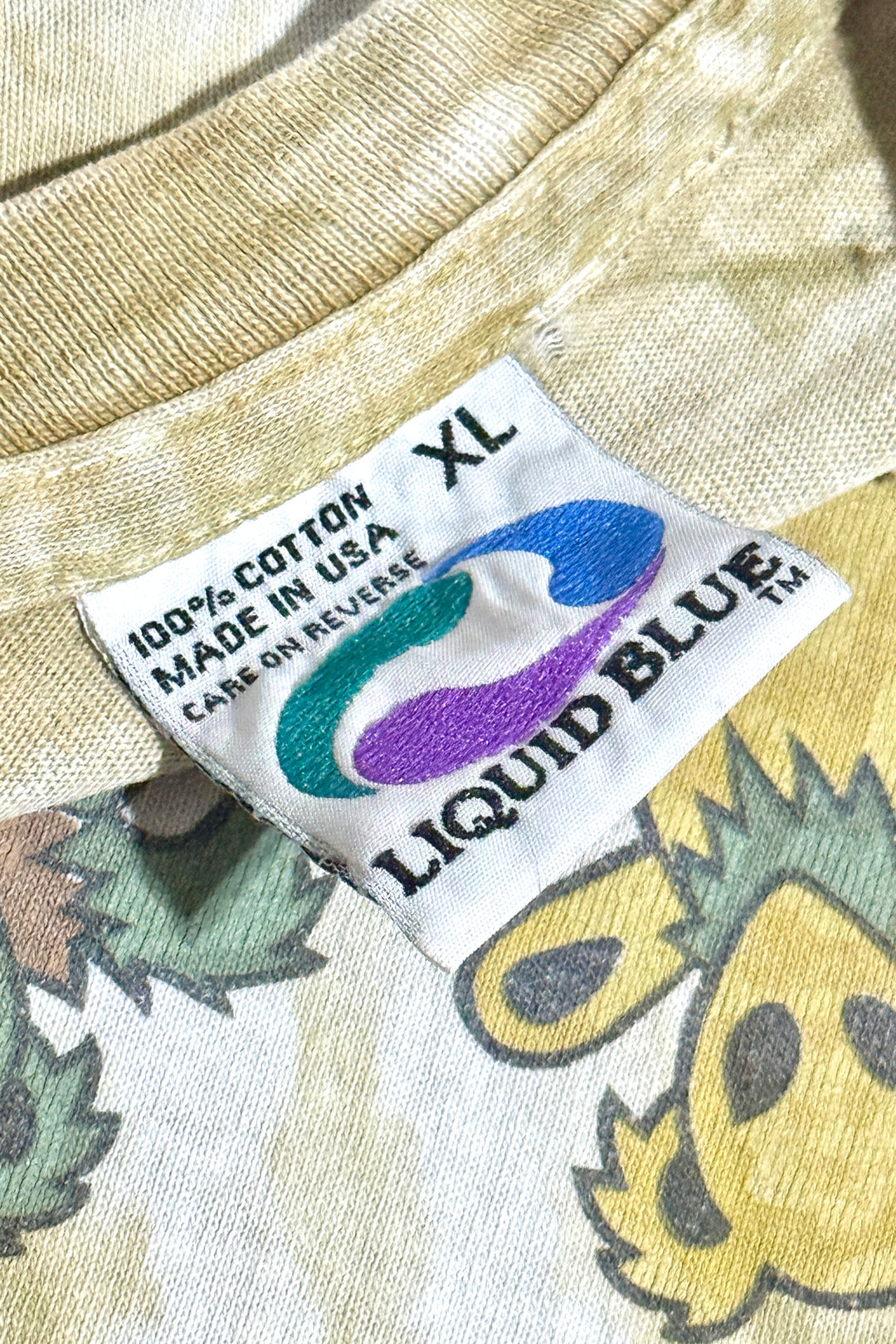 1990’S GRATEFUL DEAD MADE IN USA FADED & REPAIRED ALIEN BEAR SPIRAL TIE DYE S/S T-SHIRT X-LARGE