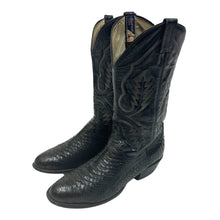 Load image into Gallery viewer, 1980’S PAN HANDLE SLIM MADE IN USA BLACK PYTHON LEATHER COWBOY BOOTS M11
