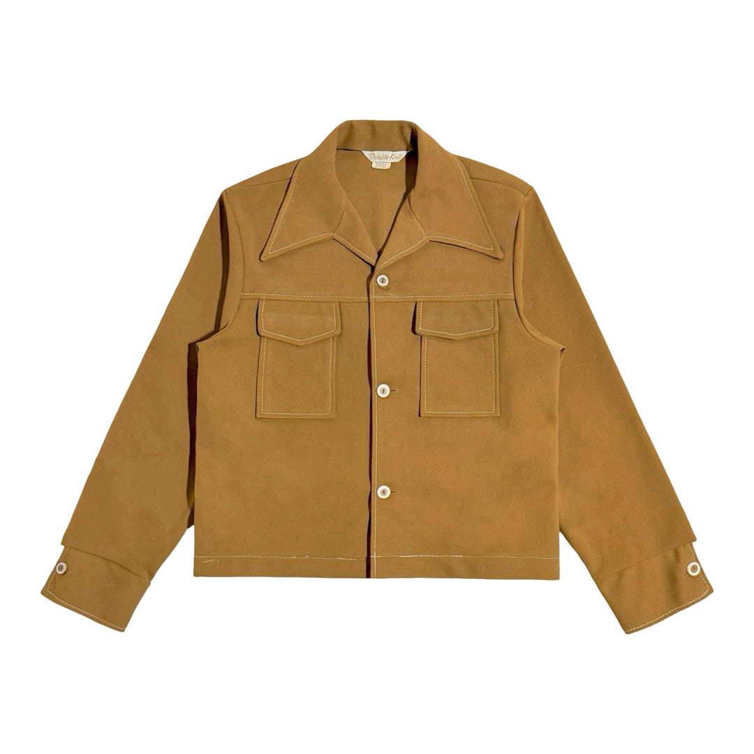1960’S DOUBLE KNIT MADE IN USA CROPPED DESERT TAN KNIT WESTERN JACKET MEDIUM