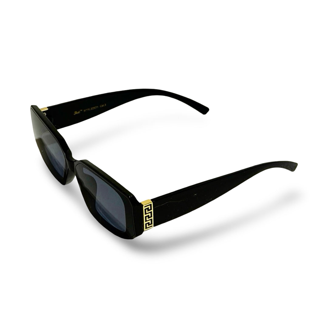2000’S GREEK BORDER THICK BLACK ACETATE WRAPAROUND FRAME WITH BLACK LENSE SUNGLASSES