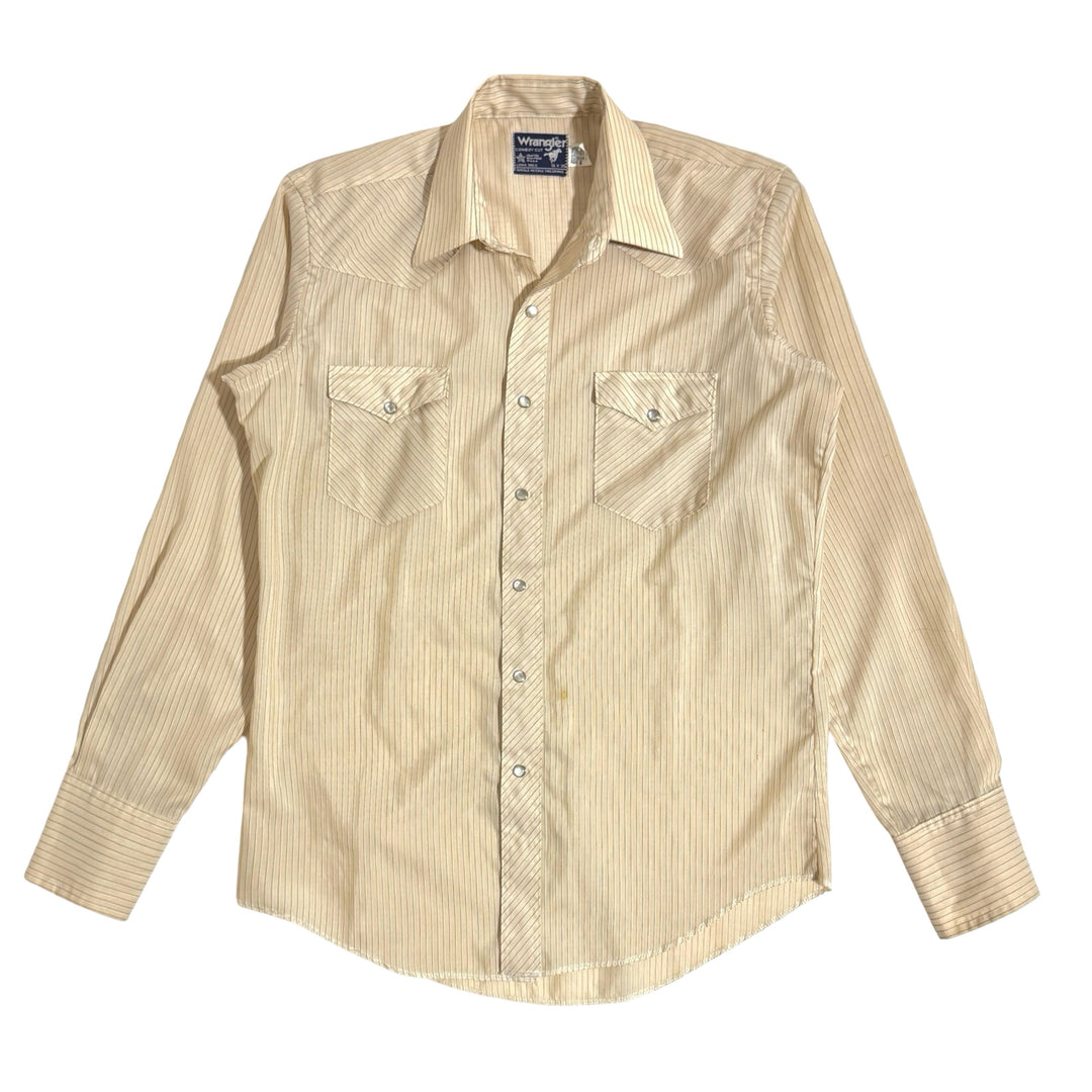 1990’S WRANGLER MADE IN USA STRIPED WESTERN PEARL SNAP L/S B.D. SHIRT LARGE