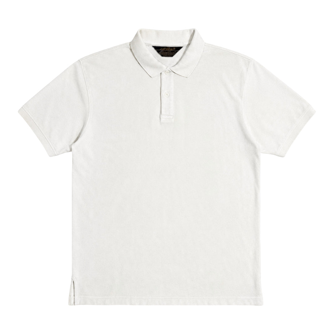 1990’S EDDIE BAUER MADE IN USA KNIT WHITE PIMA COTTON S/S B.D. POLO SHIRT LARGE