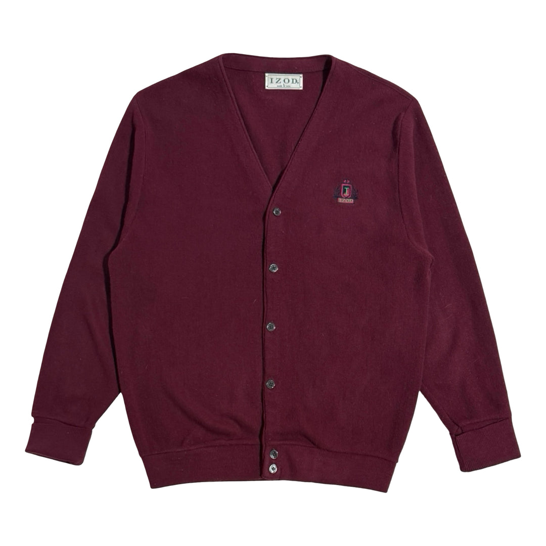 1980’S IZOD MADE IN USA CREST LOGO EMBROIDERED KNIT CARDIGAN SWEATER LARGE