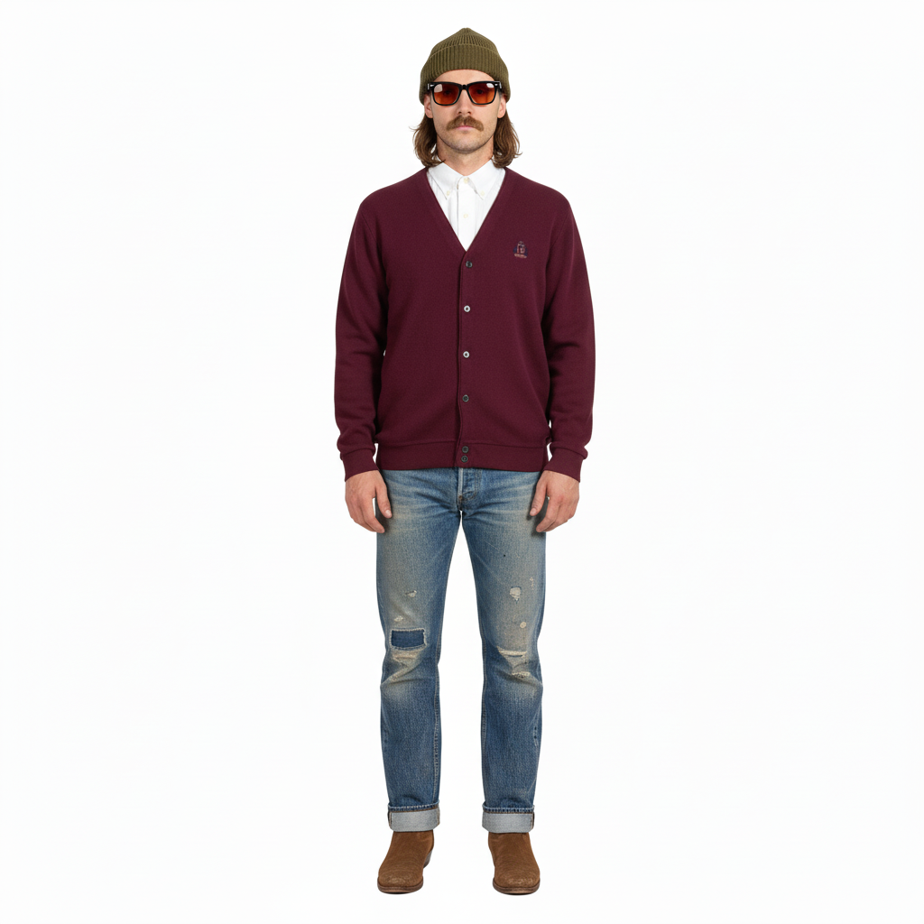 1980’S IZOD MADE IN USA CREST LOGO EMBROIDERED KNIT CARDIGAN SWEATER LARGE