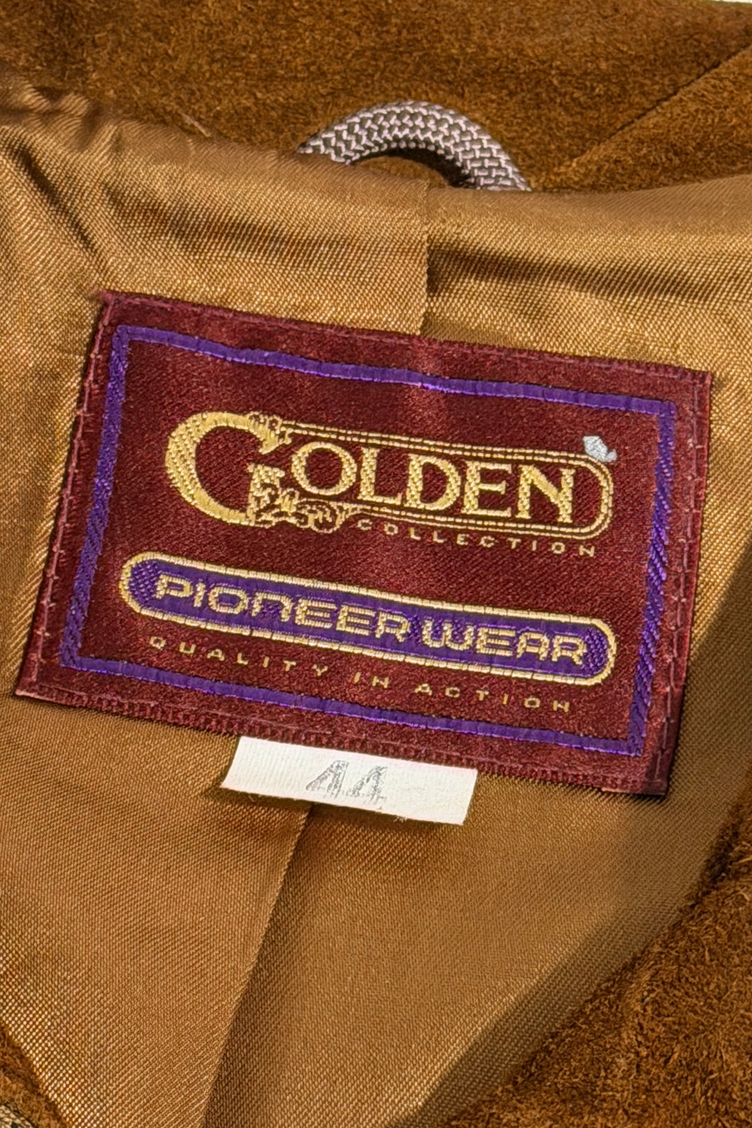 1980’S PIONEER WEAR MADE IN USA CROPPED  COGNAC SUEDE CHIMAYO WEAVING WOOL BLANKET DETAILED BOMBER JACKET LARGE