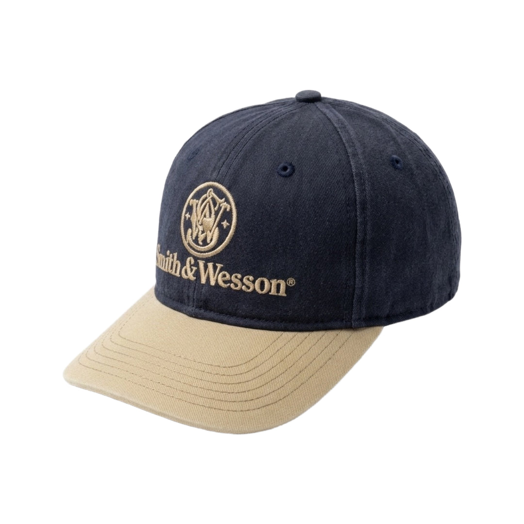 1990’S SMITH & WESSON MADE IN USA FADED TWO TONE LEATHER STRAP BASEBALL HAT
